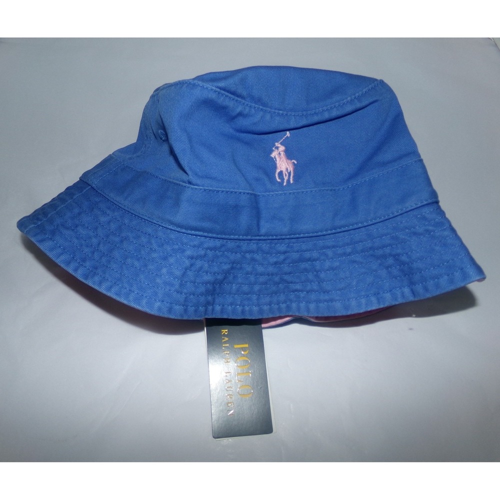 Polo Ralph Lauren Mens Blue Pink Pony Logo Bucket Hat L/XL New With Tags
